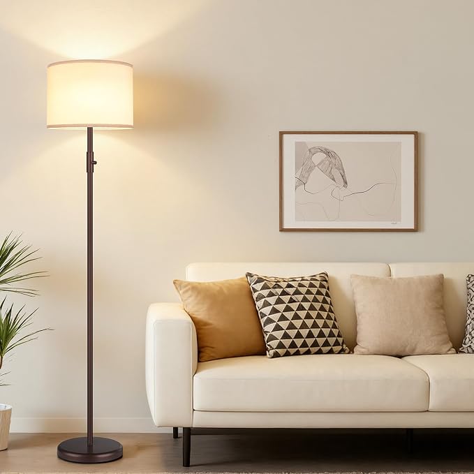 【Upgraded】 Dimmable Floor Lamp, Modern Floor Lamps for Living Room, Standing Lamp with Linen Shade, Tall Lamp for Bedroom Office Dining Room- Brown
