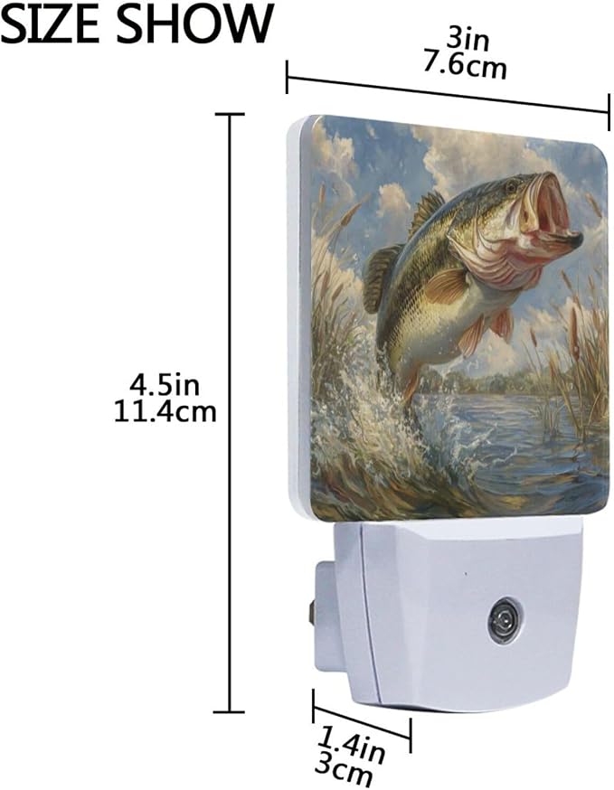 Big Bass Fish Night Light Dusk to Dawn Sensor LED Night Dimmable Nightlight Lights Plug into Wall for Living Room