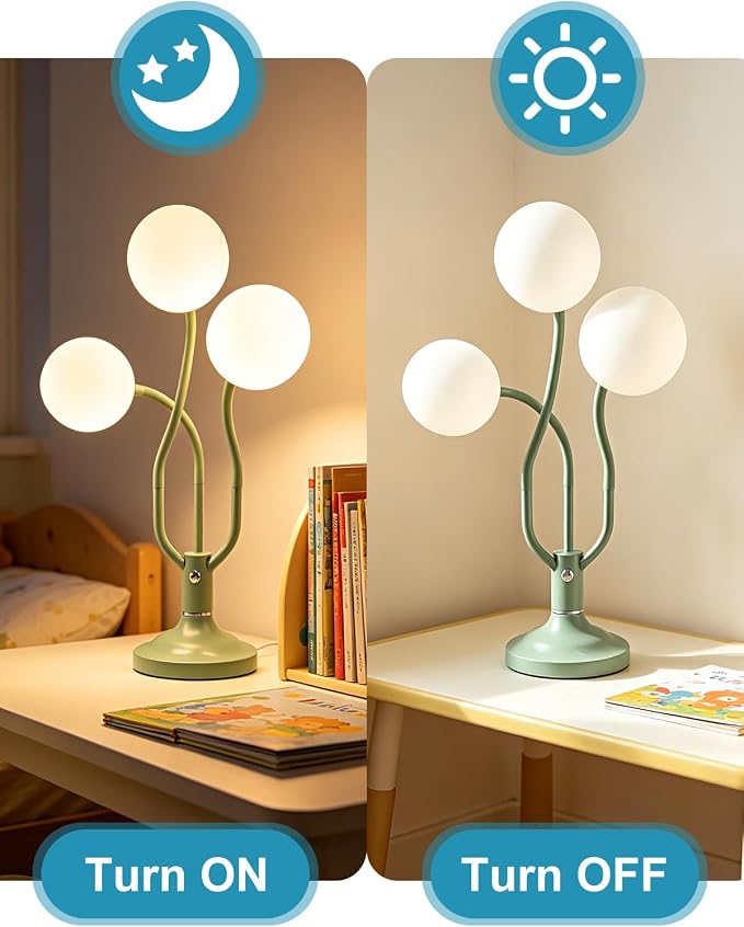 Globe Green Table Lamp Dimmable Magic DIY Arms G9 Bulbs Included | Nightstand Modern Desk Lamp Vintage Ambient Night Light Warmwhite Kids Bedside Lamps for Bedroom Living Room Nursery Gift