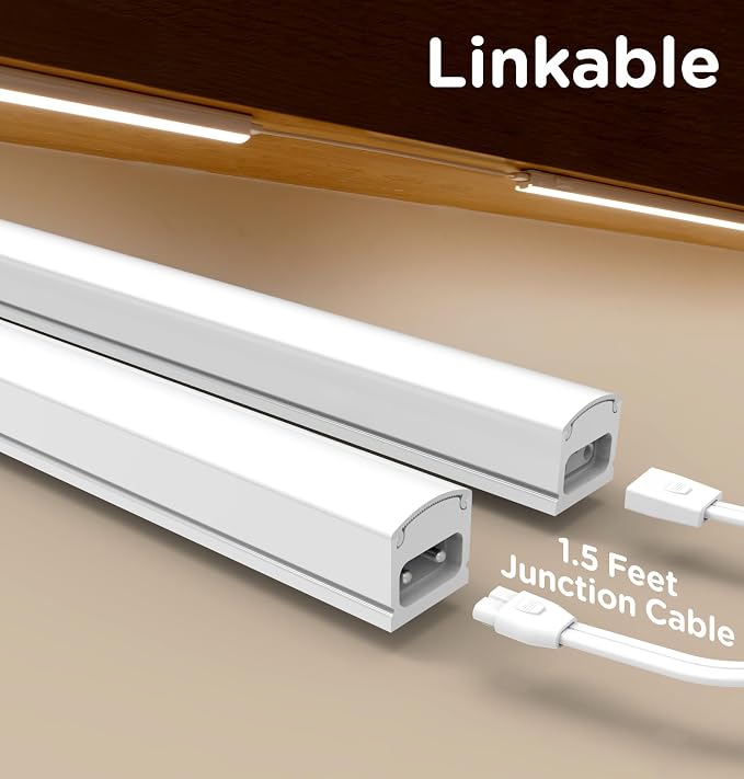 Under Cabinet Lighting Plug in, Dimmable 3CCT 3000/4000/5000K AC120V Super Bright Ultra Slim Linkable LED Counter Lights for Kitchen, Shelf, Closet, Cupboard, White 16 inch 1Pack