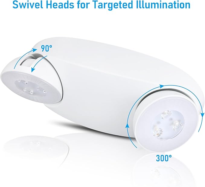 TORCHSTAR LED Emergency Light with Battery Backup, 800lm High Output, UL Listed, AC 120-277V, Commercial Emergency Lighting with Two Adjustable Heads, Hardwired Exit Light Fixtures, White, Pack of 2