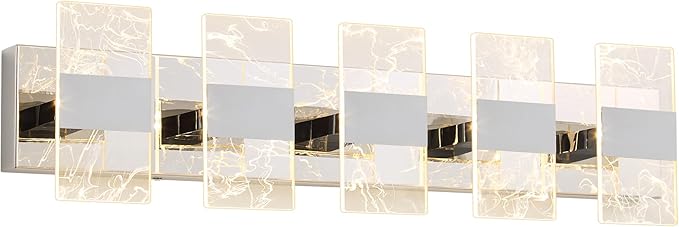 Modern LED Bathroom Light Fixtures Dimmable 5-Light Chrome Vanity Light, 5CCT Adjustable Lighting Fixture Vanity Lights Over Mirror, Smoked Acrylic LED Vanity Lights for Bathroom