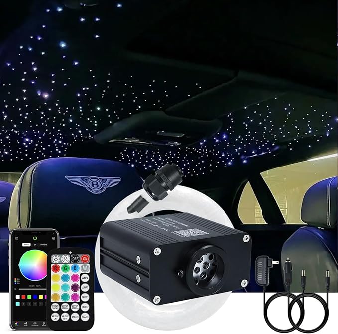 AKEPO Small Size 16W RGBW APP Twinkle Music Activated Fiber Optic Lights, 550pcs 0.03in 13.1ft/4m Optical Fiber Star Ceiling Light Kit for Car Headliner Star/Home