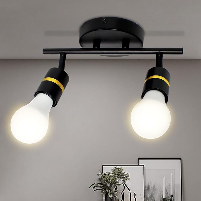 HiBay 2-Light Track Lighting, Rotatable Ceiling Spotlight, Black Gold, E26 | 2 heads for a small accent area, adjustable black-gold design aims light where needed, E26 base for your own bulbs