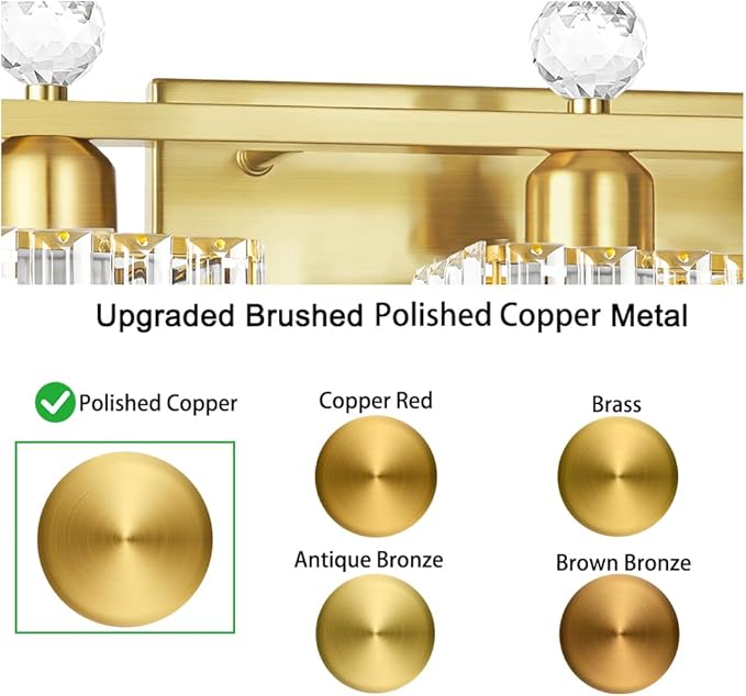 Bathroom Vanity Lights Over Mirror - Easy Installation with Clear Guide, 5-Light Shadow-Free Design, Gold Crystal Finish - for Modern Home Bathroom Lighting Fixtures in DIY Projects