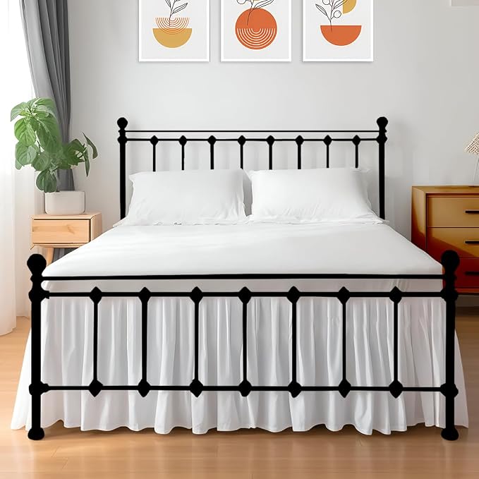 Shreem Linen Ruffled Bed Skirt with Split Corners, Gathered Style, 100% Microfiber, 24-Inch Drop, Dust Ruffle Bedskirt with Platform, King, White