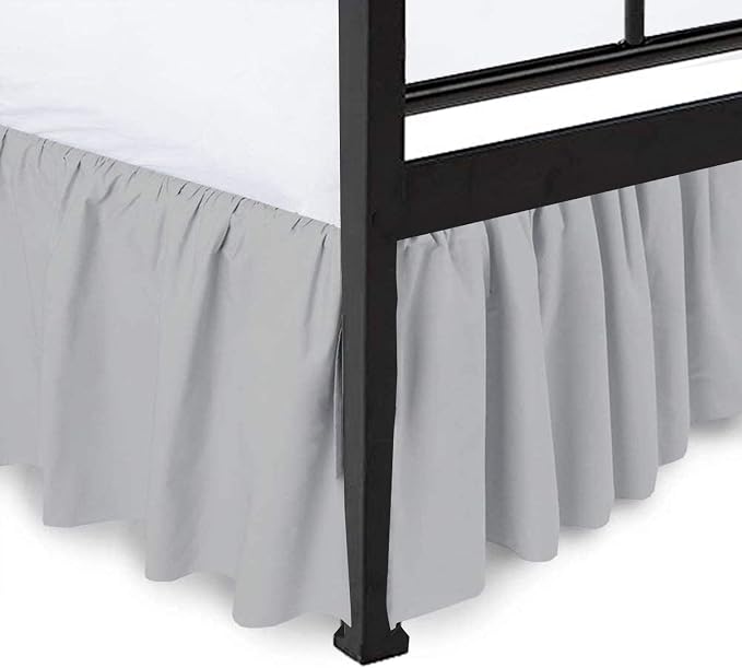 Shreem Linen Ruffled Bed Skirt with Split Corners, Gathered Style, 100% Microfiber, 16-Inch Drop, Dust Ruffle Bedskirt with Platform, King, Light Grey