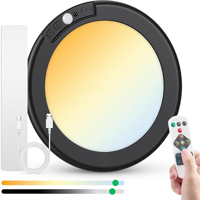 Bojim Black Rechargeable Shower Light for Inside Motion Sensor for Closet | Waterproof Magnetic Battery Operated Lights with Remote Dimmable 3CCT No Wiring for Bathroom Laundry Pantry Closet Shed