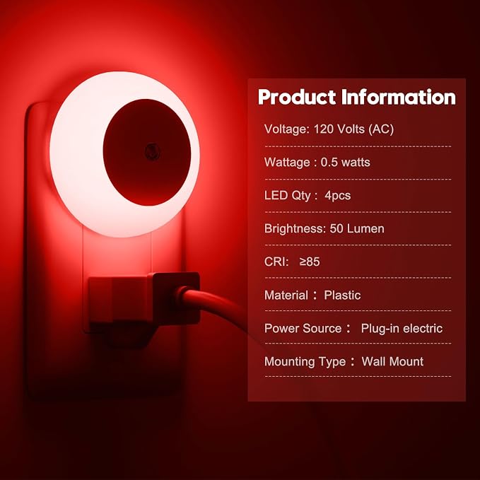 fesnne Night Light, Night Lights Plug into Wall, Dusk to Dawn Sensor, Red Led Night Light 0.5W, 2 Pack Nightlight for Adults, Bedroom, Bathroom, Hallway, Kitchen