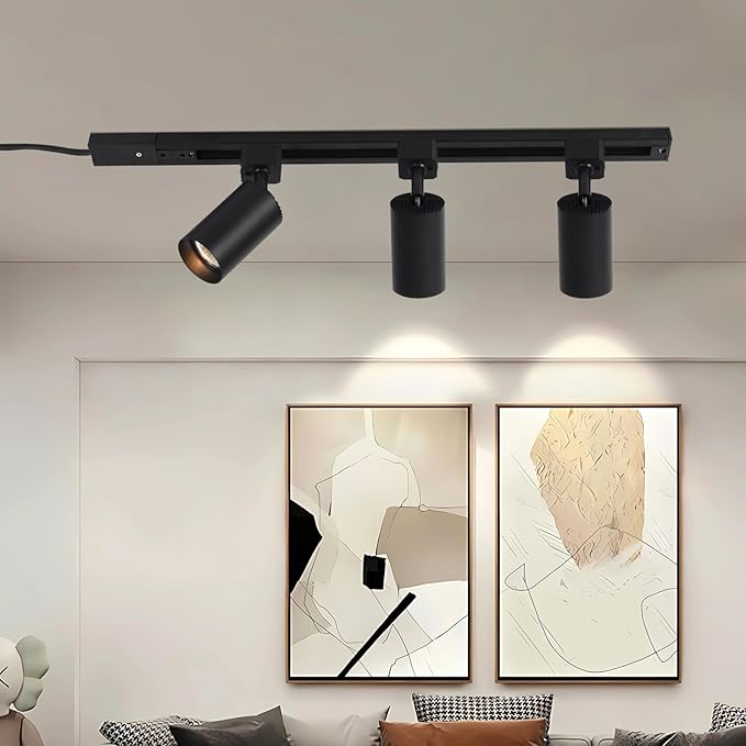 Plug in Track Lighting with Power Cord, 3-Light GU10 Track Lighting Kit with Track Rail, Modern Kitchen LED Lighting Fixtures Ceiling Wall Spot Light, 13FT Plug Cord, Black (No Bulbs)