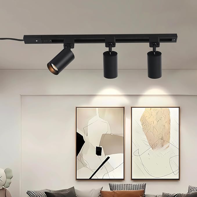 3-Color Dimmable Plug in Track Lighting with Power Cord, 3-Light Black | 13FT Dimmable Plug Cord | 3000K 4000K 6000K Adjustable | 6W GU10 Bulbs Included | LED Ceiling Spot Light Fixtures for Kitchen