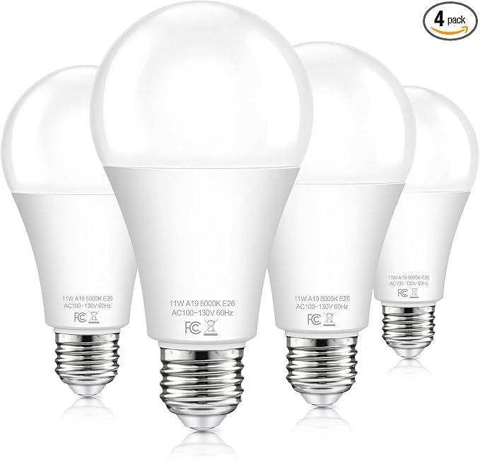 Dusk to Dawn Light Bulbs Outdoor 100 Watt Equivalent, 11W Automatic On/Off Sensor Light Bulb Daylight 5000K, A19 Outdoor LED Light Bulbs Photocell for Porch Garage Yard Security, E26 Base, 4-Pack
