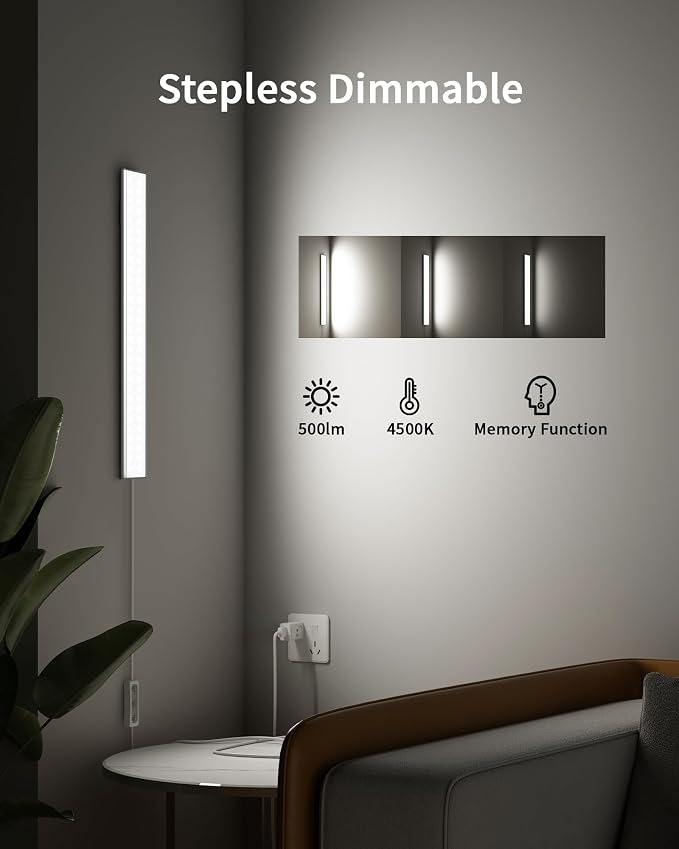 ASOKO 16 Inch Under Counter Light 4500K Plug in Desk Closet Lamp | ASOKO 16" Under Cabinet LED Light, Dimmable 4500K Plug in Closet Counter Light with Memory, Kitchen Desk