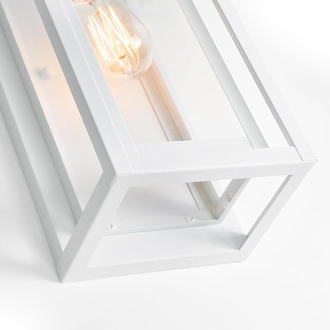15" Outdoor Wall Lights, White Exterior Lighting Fixtures, 2 Pack | Large Size, Anti-Rust, Waterproof, Tempered Glass, Easy Installation, Modern & Classic Outdoor Sconces for House Porch Garage
