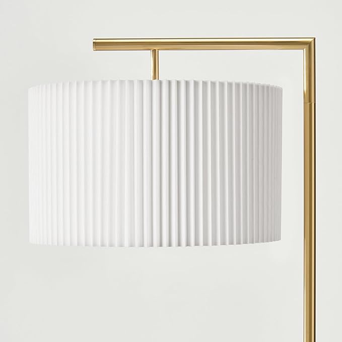 Brightech Montage Modern Floor Lamp - LED Standing Lamp with Tan Shade for Living Rooms & Offices - Bedroom Reading Light - Tall Corner Pole Lamp for Contemporary Home Decor - Antique Brass