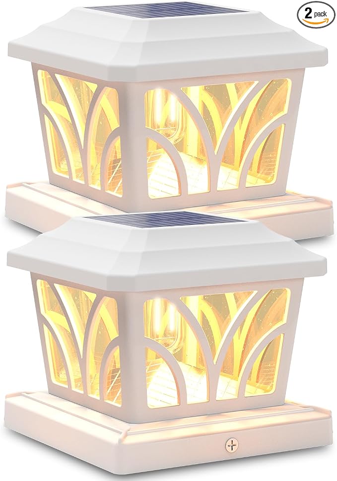 SIEDiNLAR Solar Post Cap Lights Outdoor, Aluminum Glass 2 Modes Fence Post Caps for 4x4 5x5 6x6 Vinyl Wooden Posts Patio Deck Fence Decor, Warm White & Cool White Lighting 2 Pack (White)
