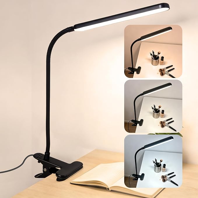 LED Desk Lamp with Clamp for Reading,Nail Art & Painting | 3 Color Modes,10 Brightness Dimmable,Clip Lamp for Easel,Salon Manicure,Reading and Nail Art & Painting