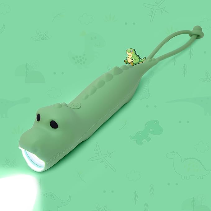 Silicone Dinosaur Flashlight, Rechargeable Hanging Night Light for Camping, Night Walks and Home Use, Animal Themed Themed Portable Torch