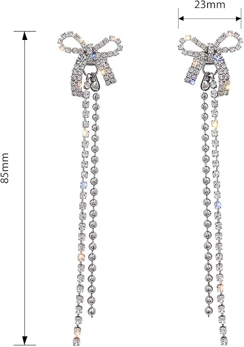 Luxval Rhinestone Earrings Dangling for Women Sparkly Silver Dangle Earrings Girls Long Chandelier Earrings Tassel Lightweight Ear Studs Cubic Zirconia Crystal Statement