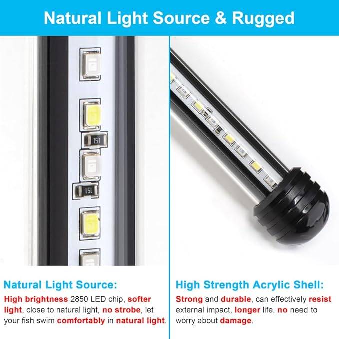 12W 23inch Submersible Aquarium Light Underwater Fish Tank Light LED Aquarium Light Bar with Timer Auto On/Off and Dimmer Adjustable Brightness, 1 Yr Warranty
