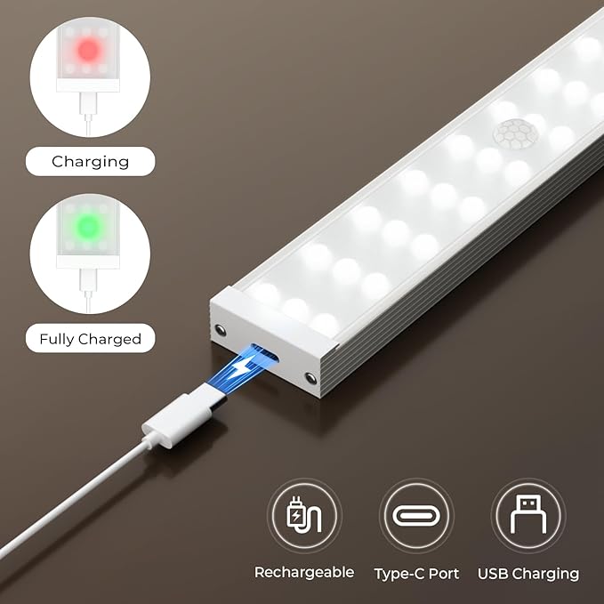 Under Cabinet Lighting, 6Pack Motion Sensor Light Indoor with 3 Color Temps, Dimmable Closet Lights, LED Magnetic Light, Rechargeable Under Counter Lights for Kitchen, Wardrobe, Hallway, Stairs