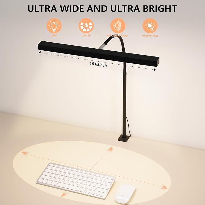 LED Desk Lamp for Office Home, Adjustable Flexible Eye-Caring Desk Light with,5 Modes 10 Brightness Adjustment, USB Adapter Desk Lamp with Clamp-T-B