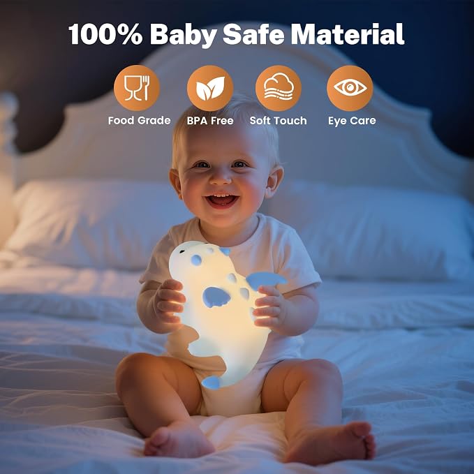 AVEKI Blue Dragon Night Light, Cute Baby Dragon Lamp Gifts for Kids Boys Girls, 10 Modes Dimmable Squishy Silicone Nursery Nightlight, Rechargeable Kids Lamp with Auto Off Timer