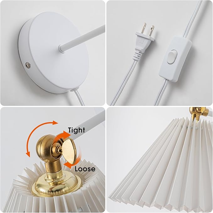 Wall Sconce Plug in, Plug in Wall Light Set of 2 Fixtures,Wall Lamp with Plug in Cord and On/Off Switch, Adjustable Industrial Vintage E26 Wall Sconce， for Reading Bedroom Hallway Living Room