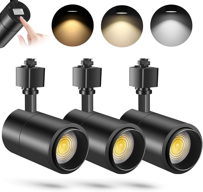 VANoopee 3-Color Zoomable 20W LED Track Lighting Heads H Type, Black 3 Pack | Track Light Heads Dimmable Bright Ceiling Spotlight Fixtures Accent Art, 3000K 4000K 5000K Adjustable, CRI90+ 15°-60°, 2000lm