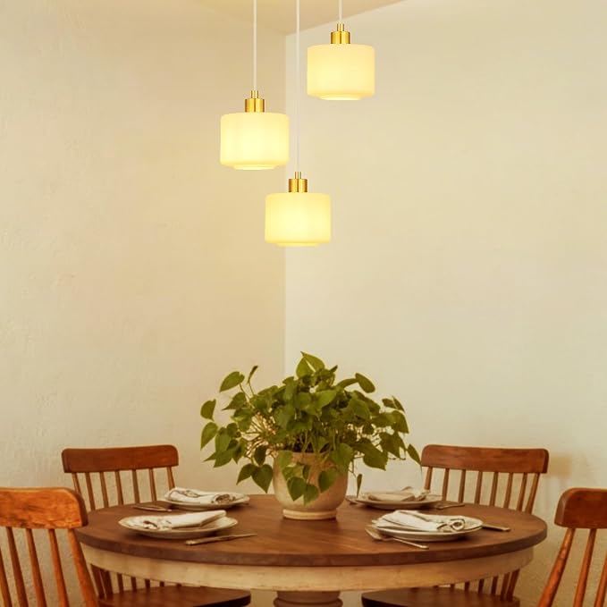 Brushed Gold Dining Room Chandelier Light Fixture, 3-Light Pendant Lighting with Milk Glass, Modern Kitchen Island Cluster Hanging Pendant Lights for Kitchen Dining Room, OS-YQ8153-3BGW
