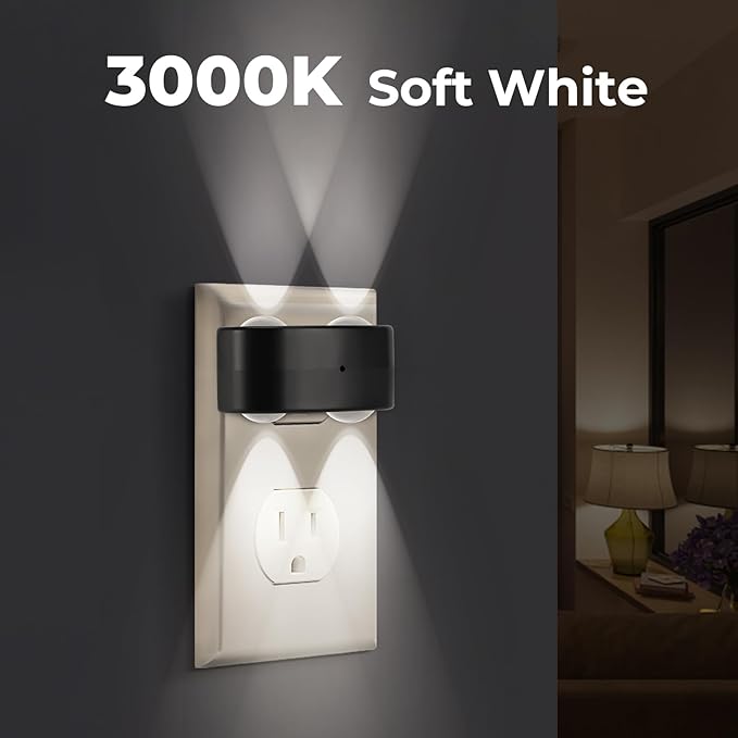 4-Pack LED Night Lights Plug into Wall, 5000K Daylight 100LM, Auto On/Off Light Sensor, Rotating Ambient Lighting for Bedroom, Hallway, Bathroom, Nursery, Kitchen Non Dimmable