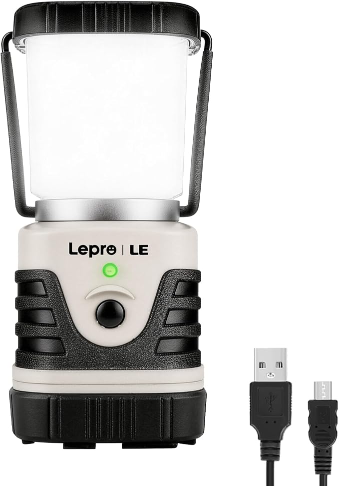 Lepro 1000LM LED Camping Lantern Rechargeable, 4400mAh White Tent Light with 4 Light Modes, Waterproof Lantern Flashlight for Hurricane Emergency, Camping Essentials, USB Cable Included
