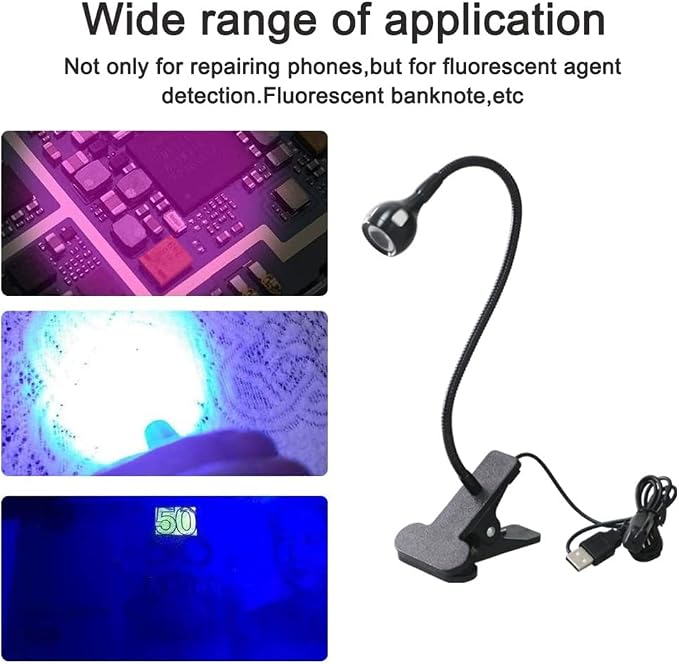 USB 3W Blacklight Fixtures with Gooseneck and Clamp,395NM LED Black Light | Portable UV Glue Curing Lamp, Black Light Lamp for Blacklight Poster, Art Resin Curing,Blacklight Party, Face Paint Black