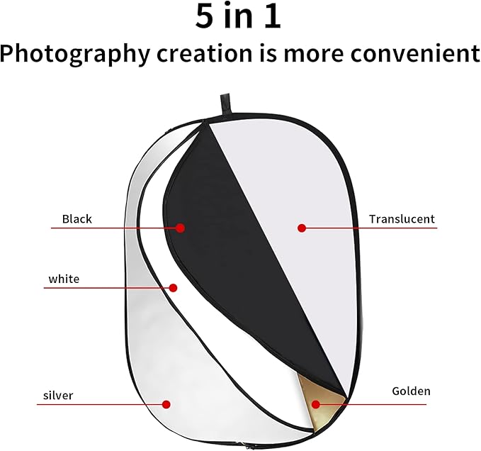 GODOX 32"x47"/80x120cm Collapsible Photography Light Reflector, 5-in-1 Oval Multi Disc Diffuser with Carrying Bag - Gold, Silver, Black, White, Translucent for Video Studio Outdoor Lighting