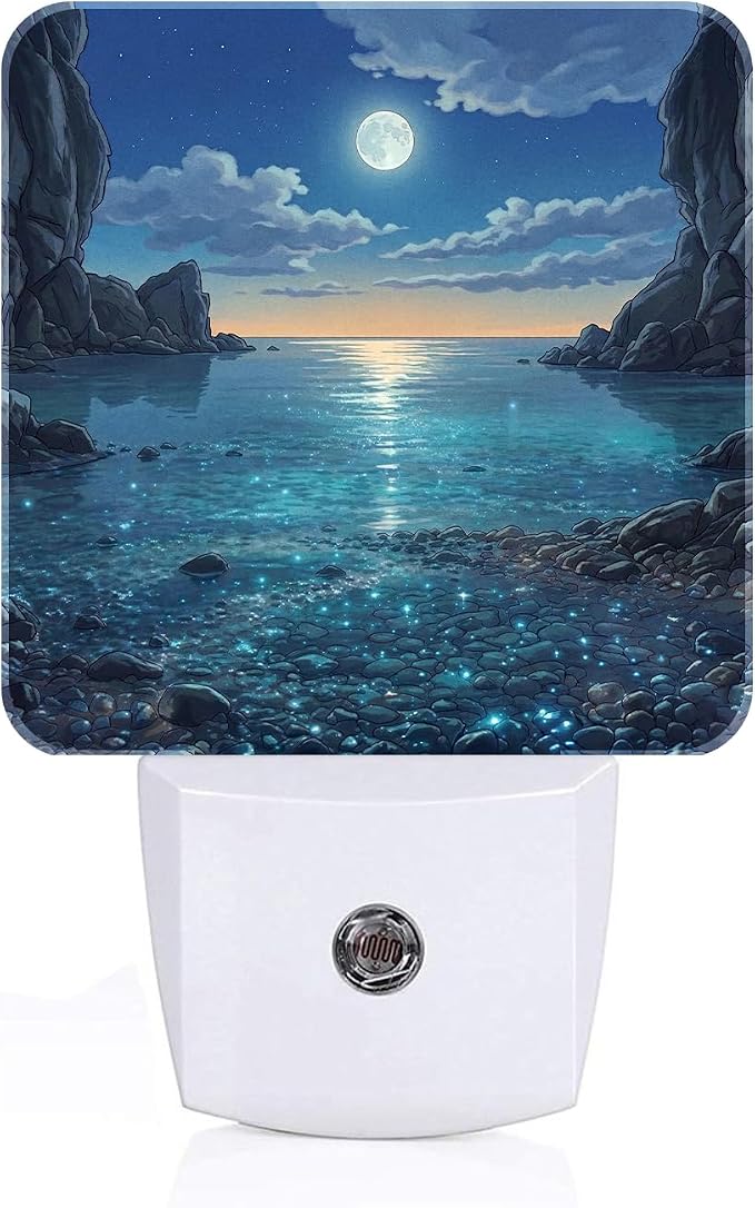 Moon Beach Night Light,Plug Into Wall for Boys Girls Bedroom Decorative Square Night Light Lamp 0.5w Sleep Friendly