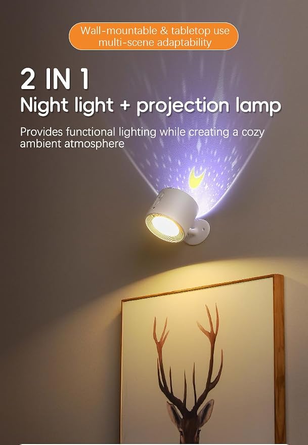 LED Wall Mount Light with Projection Rechargeable Wall Light, 3 Color Temperatures, Remote Control and Touch, 360° Rotating Dimmable Cordless Wall Light for Study Bedroom Reading Bedside (white)