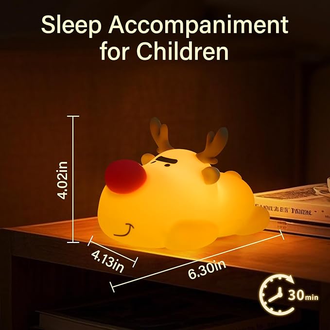 Rudolph The Red - Nosed Reindeer Night Light, Soft Timed Light, Christmas Birthday Gift Night Lamp, Gift Nightlight for Girls & Kids, Room Decor