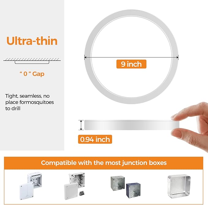 1Pack LED Flush Mount Ceiling Light Fixture, 9 Inch Light Fixture, 3000K-4000K-6500K Round Flat Bedroom Lights, Closet Round Surface for Bathroom Laundry Bedroom Hallway