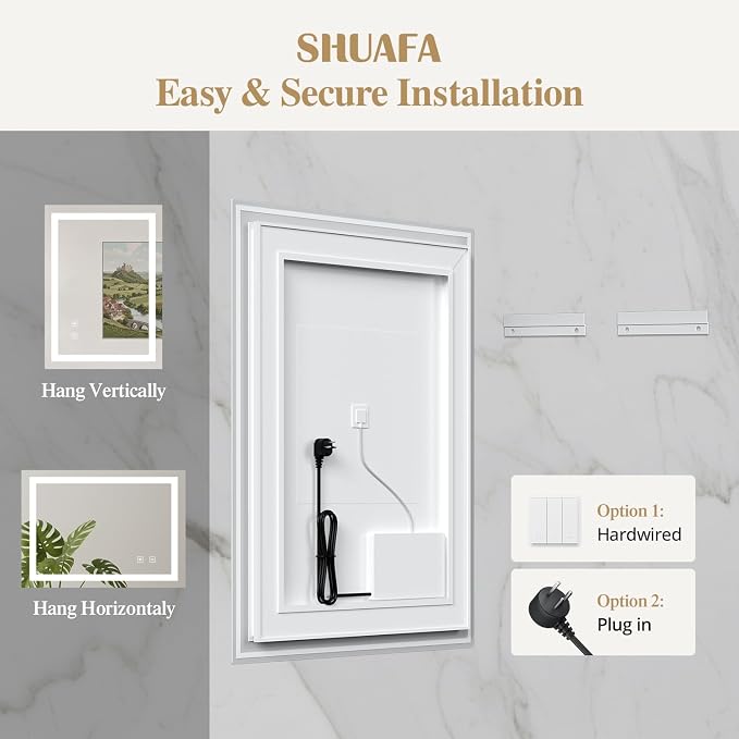 28X36 Inch LED Bathroom Mirror with Lights, Black Frame Frontlit+ Backlit Bathroom Vanity Mirror for Wall, Ultra-Clear Tempered Glass, Shatter-Proof, Anti-Fog and Memory Function, ETL Listed