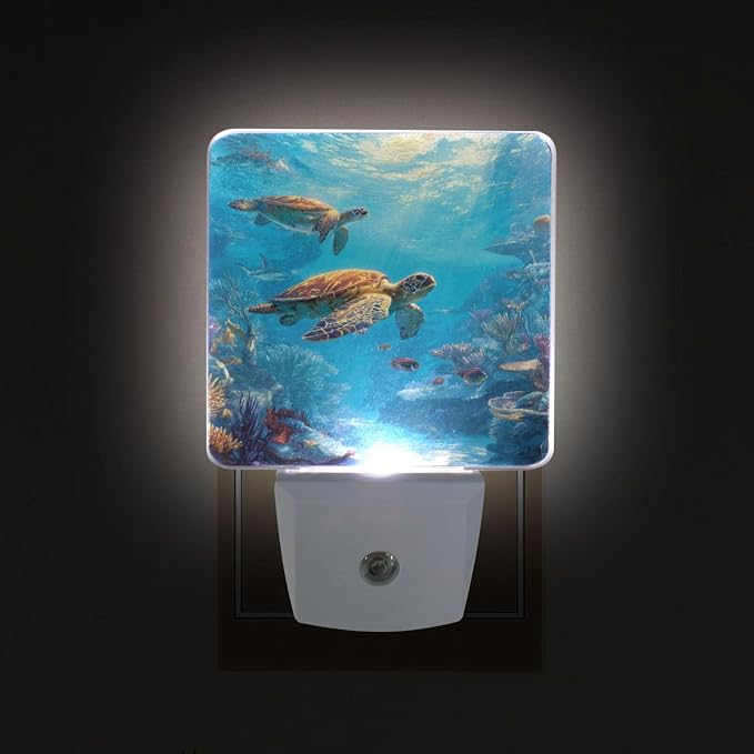 Sea Turtles Night Light Dusk to Dawn Sensor LED Night Dimmable Nightlight Lights Plug into Wall for Living Room