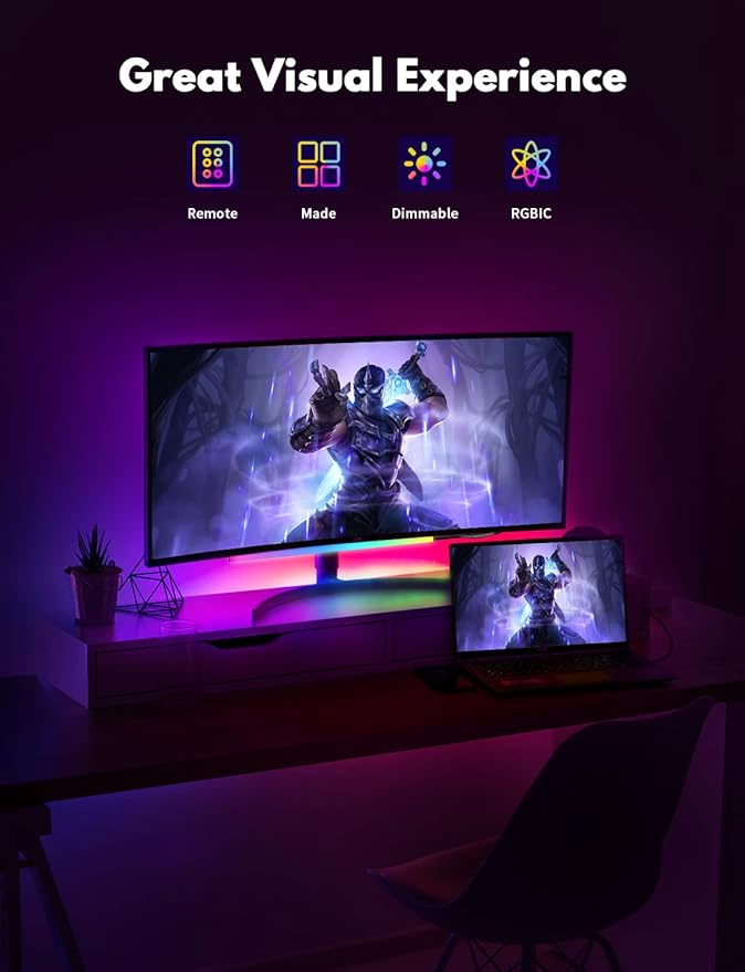 JUSJUBR 3pcs Under Monitor Light Bar, 12inch Gaming Lights for Gaming Setup, RGB Light Bar for Room/Monitor/PC, RGB Desk Light, LED Lights for Desk Gaming, USB Light Bar, Color Change LED Bar Lights