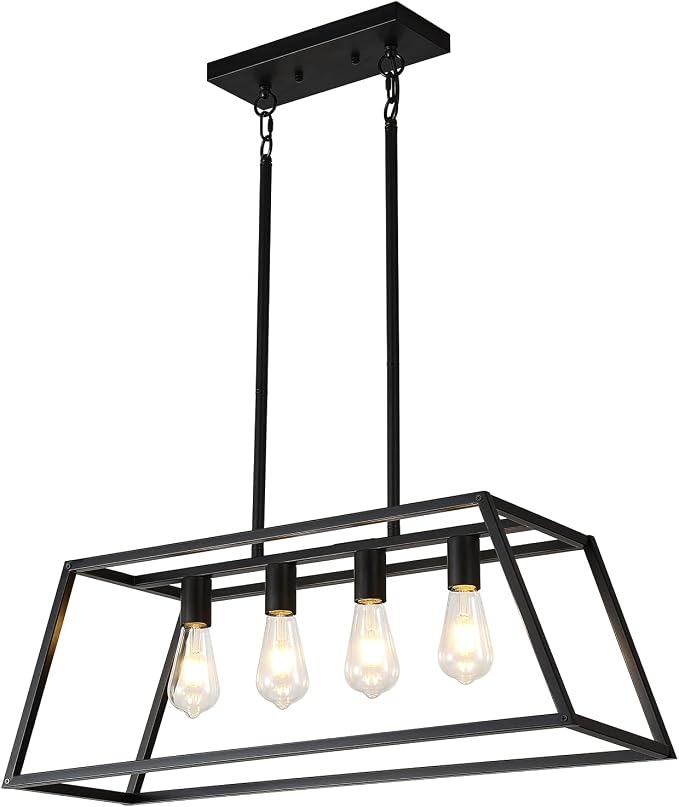 HQZBPTPendant Lighting for Kitchen Island Linear Hanging Light Fixture Matte Black 4-Light Industrial Pendant Lighting for Kitchen Island