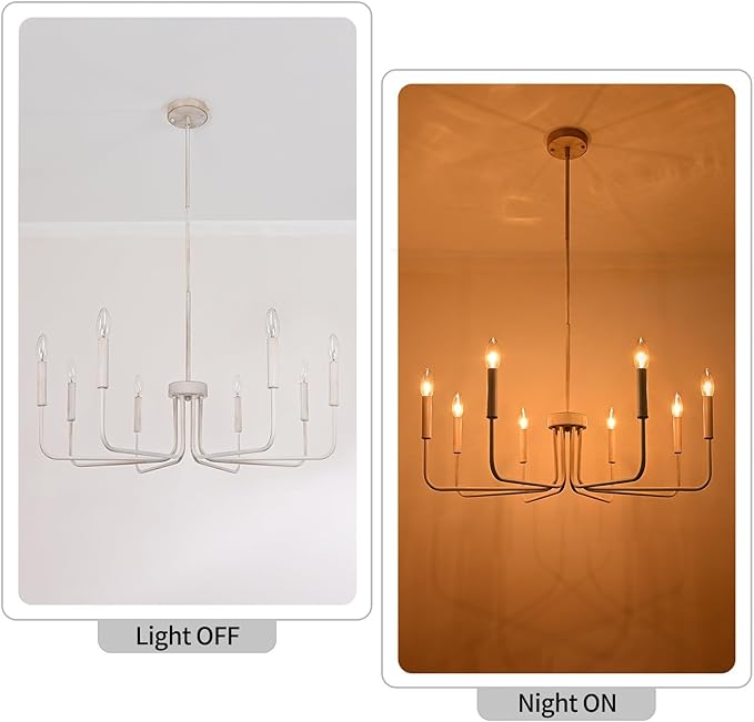 French Country Chandelier, 8-Light Farmhouse Chandelier for Dining Room, Antique White Chandelier Light Fixtures, Candle Hanging Pendant Lights for Kitchen Living Room Bedroom Foyer