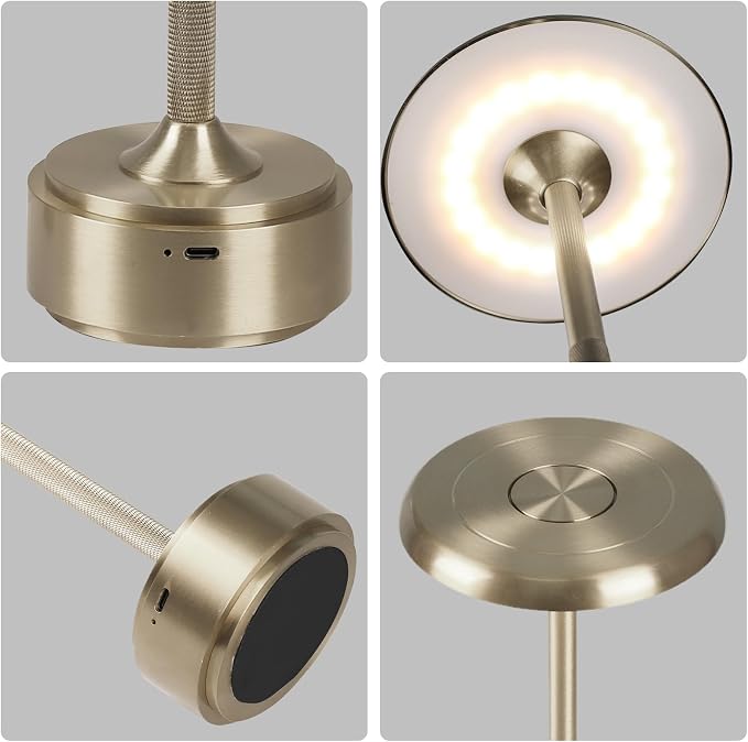Cordless Rechargeable Modern Metal Table Lamp, Touch Dimming, 3-Color | Sliver, 5200mAh Battery, Portable LED Desk Light, Touch Sensor, Suitable for Night Light/Restaurant/Night Stand/Coffee/Bar
