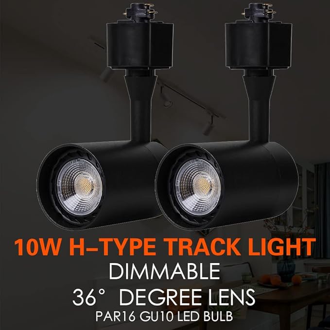 10W Track Lighting Heads,Dimmable H Track Light Heads,Warm White 2700K,Halo Track Light GU10 Bulb for Accent Retail Artwork, Kitchen 120V 36° Angle Halo Type(10 Pack) (2700K(Warm White) Black)