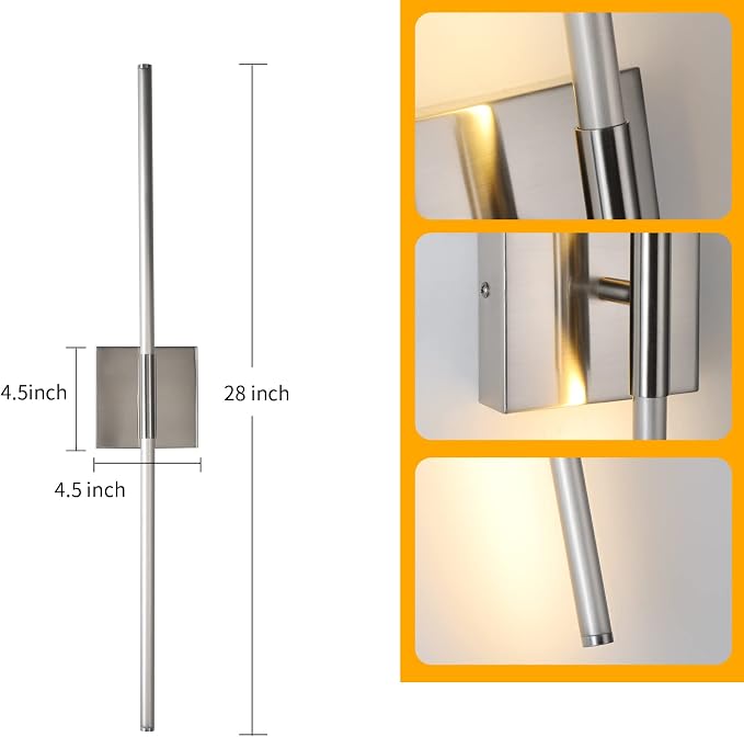 KUZZULL Modern Minimalist LED Bathroom Sconce, Brushed Nickel, 27.8" x 4.3" x 3.4"
