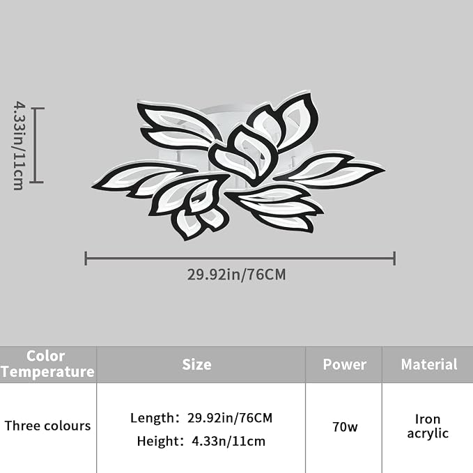 Garwarm 29.9" LED Flush Mount Ceiling Light, Dimmable Modern Flower Fixture | Flower Ceiling Light with Remote, Black,Acrylic, Stepless Color Temperature Change for Bedroom Living Room Kitchen