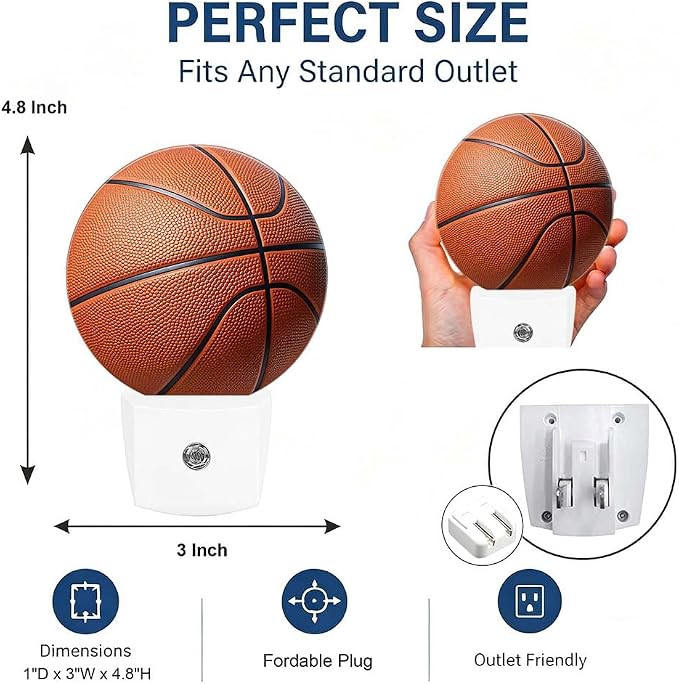 LED Night Light Basketball Night Lights Plug into Wall Auto on/Off | Field Sport Ball Plug-in Night Light with Dusk to Dawn Sensor, Energy Saving Nightlight for Hallway Kitchen Living Room