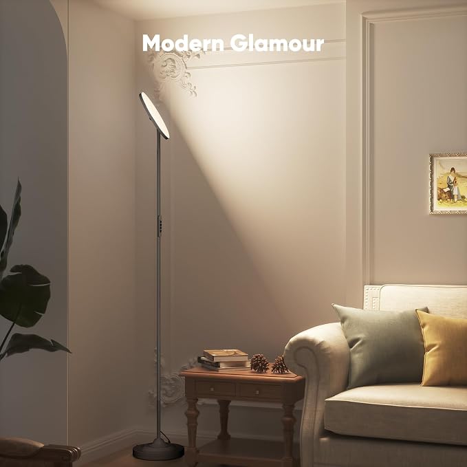 36W LED Floor Lamp, Super Bright Standing Lamp, Modern Stepless Dimmable Torchiere Tall Lamp with Remote Control, 350°Rotating Head Reading Floor Lamp for Living Room, Bedroom, Office
