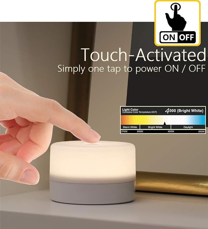 RTSU Dimmable Touch Night Light, Rechargeable Tap Lamp for Nursery | LED nursing light for breastfeeding, baby nursery, newborn care. USB rechargeable, wireless, stepless dimming